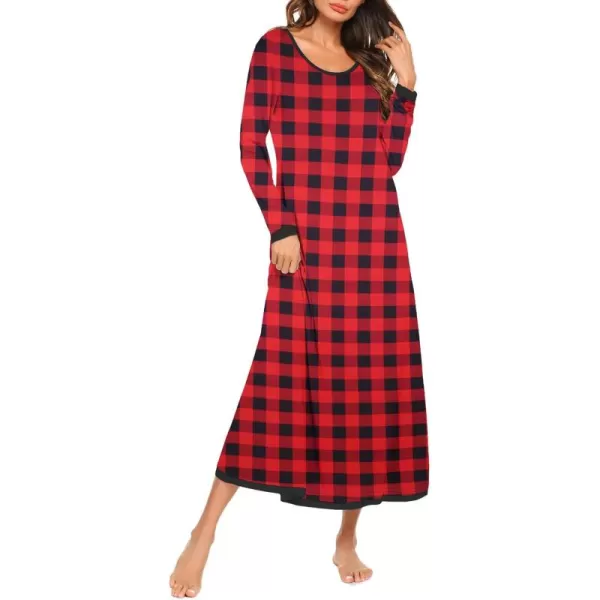 imageEkouaer Nightgown Women Long Sleeve Sleepwear Full Length Long Nightshirt Soft Loungewear S4XLRed Plaid