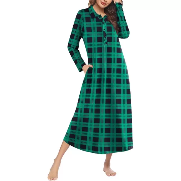 imageEkouaer Nightgowns for Women Long Sleeve Sleepshirt Button Nightshirt Plaid Full Length Sleepwear with Pockets SXXXLGreen Plaid