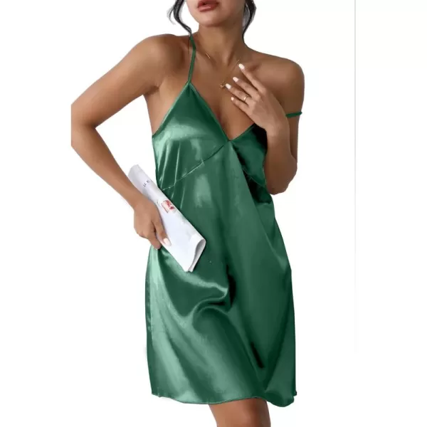 imageEkouaer Satin Nightgown Silk Full Slip Dress Woman Sleepwear Lingerie Dress Silk Mini Slip Chemise Nightgown SXXLBlue Green