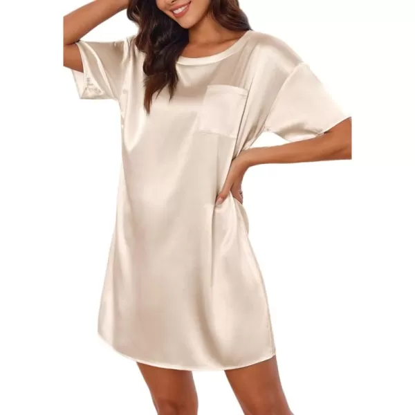 imageEkouaer Silk Sleep Shirts for Women Satin Nightshirt Tshirt Nightgown Sleepwear Shirt Dress With Chest Pocket S2XLChampagne