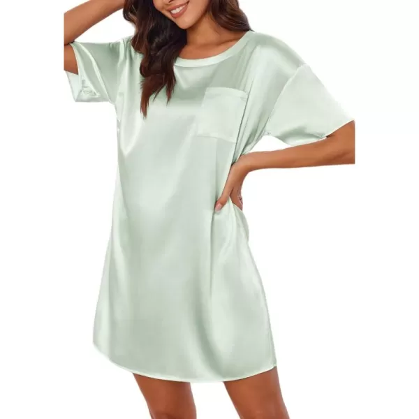 imageEkouaer Silk Sleep Shirts for Women Satin Nightshirt Tshirt Nightgown Sleepwear Shirt Dress With Chest Pocket S2XLLight Green