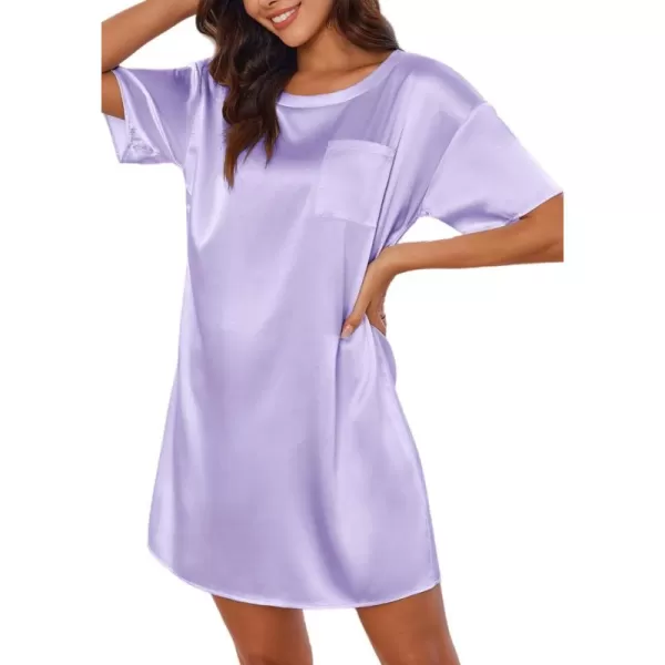 imageEkouaer Silk Sleep Shirts for Women Satin Nightshirt Tshirt Nightgown Sleepwear Shirt Dress With Chest Pocket S2XLLilac