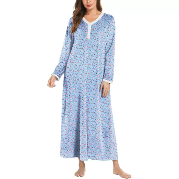 imageEkouaer Womens Velvet Nightgowns Long Sleeve Printed Sleepwear Velour Full Length Sleep Shirts