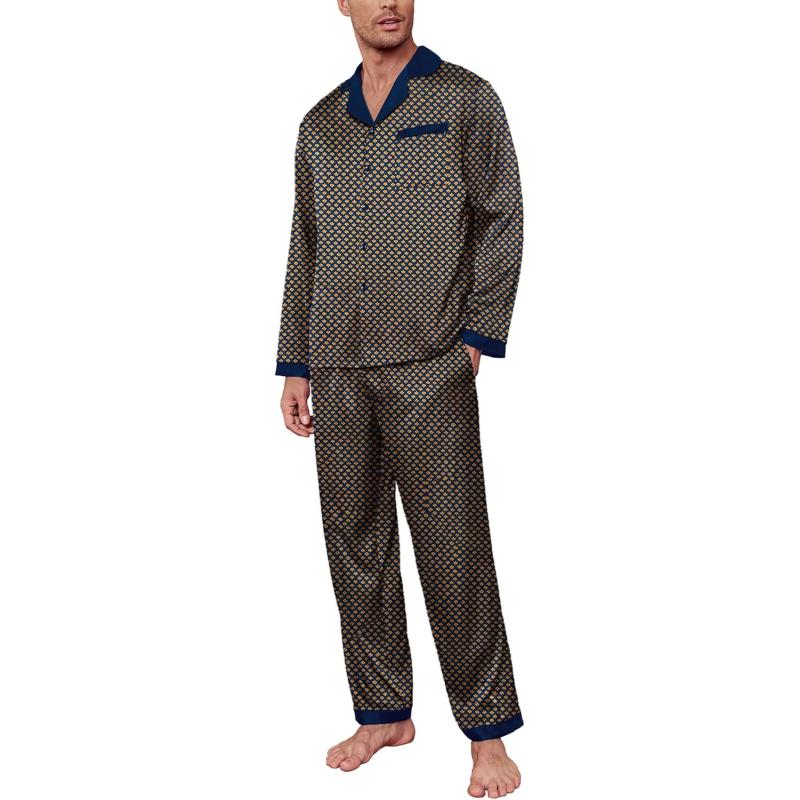 imageEkouaer Mens Silk Pajama Set Long Satin Loungewear 2 Piece Pjs Classic Button Down Sleepwear SXXLPat1clover