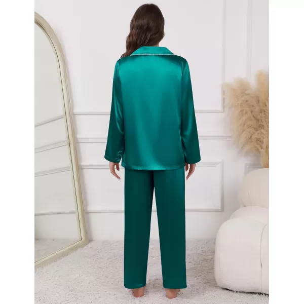 imageEkouaer Pajamas For Women Set Silk Pjs 2 Piece Satin Sleepwear Long Sleeve Button Down Lounge Sets With PantBlue Green
