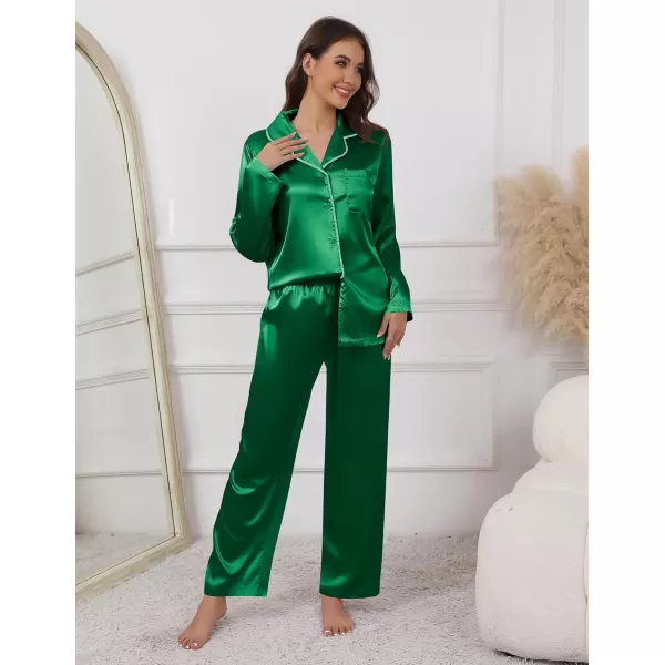 imageEkouaer Pajamas For Women Set Silk Pjs 2 Piece Satin Sleepwear Long Sleeve Button Down Lounge Sets With PantGreen