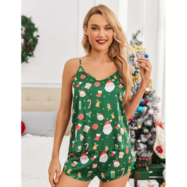 imageEkouaer Silk Pjs for Women Satin Pajamas Set Lingerie Camisole Pajamas Cami Shorts Set NightwearGreen Christmas