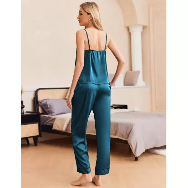 imageEkouaer Women Silk Satin Pajamas Sleeveless Pjs Set 2 Piece Summer Loungewear Sleepwear with Pockets SXXLBlue Green