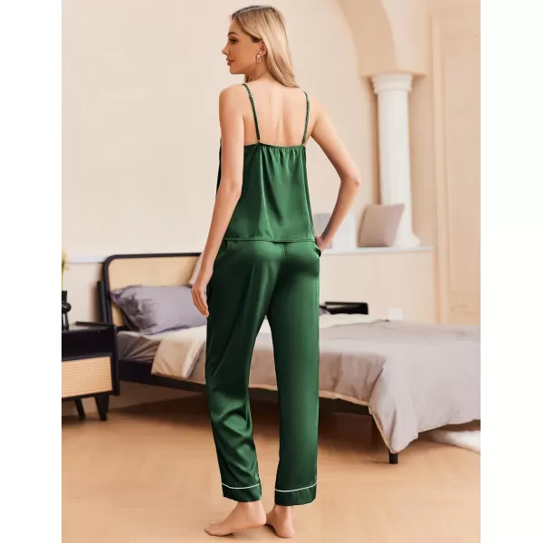 imageEkouaer Women Silk Satin Pajamas Sleeveless Pjs Set 2 Piece Summer Loungewear Sleepwear with Pockets SXXLDark Green