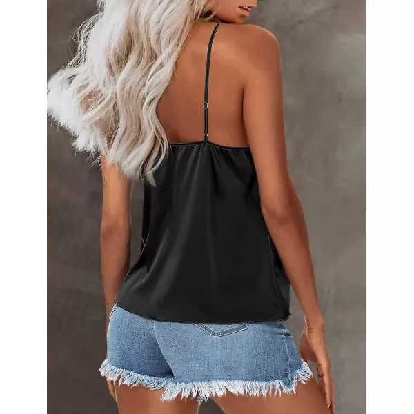 imageEkouaer Womens Silk Satin Tank Tops V Neck Camisole Spaghetti Strap Top Summer Basic BlouseBlack