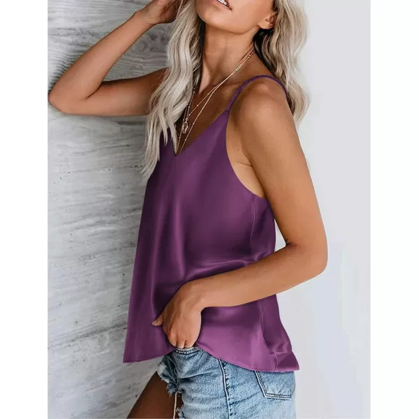 imageEkouaer Womens Silk Satin Tank Tops V Neck Camisole Spaghetti Strap Top Summer Basic BlouseBright Purple