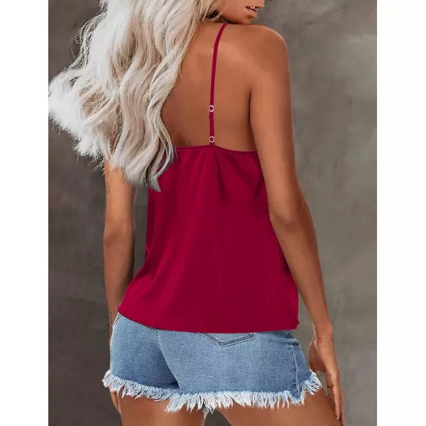 imageEkouaer Womens Silk Satin Tank Tops V Neck Camisole Spaghetti Strap Top Summer Basic BlouseDeep Red
