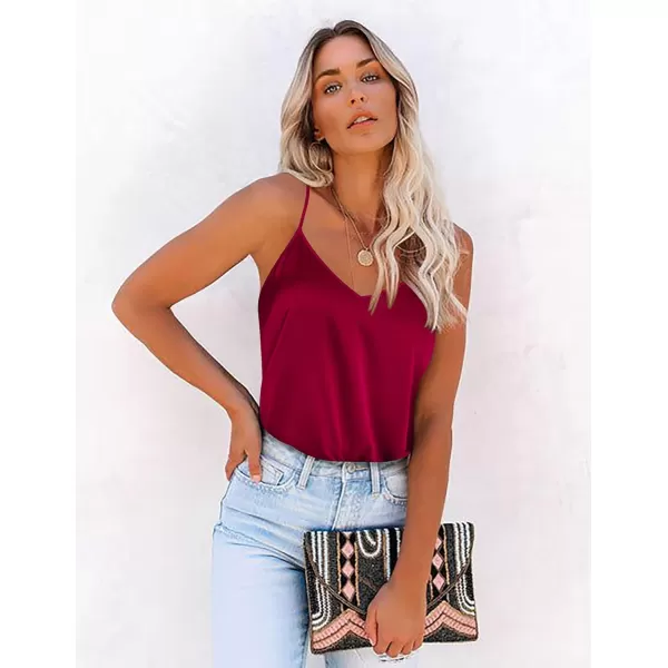 imageEkouaer Womens Silk Satin Tank Tops V Neck Camisole Spaghetti Strap Top Summer Basic BlouseDeep Red