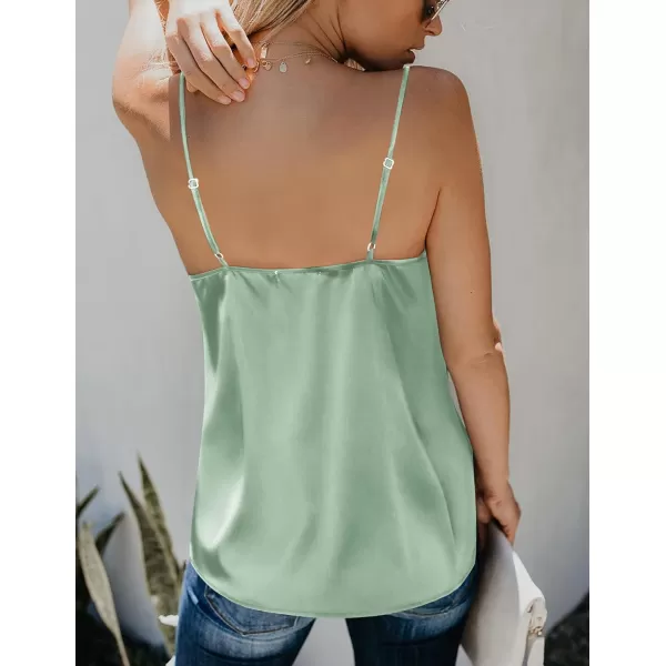 imageEkouaer Womens Silk Satin Tank Tops V Neck Camisole Spaghetti Strap Top Summer Basic BlouseIce Green