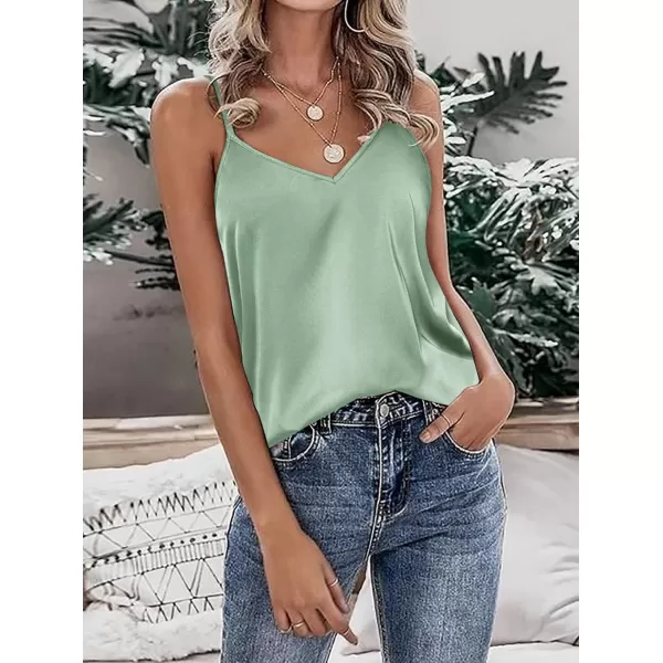 imageEkouaer Womens Silk Satin Tank Tops V Neck Camisole Spaghetti Strap Top Summer Basic BlouseIce Green