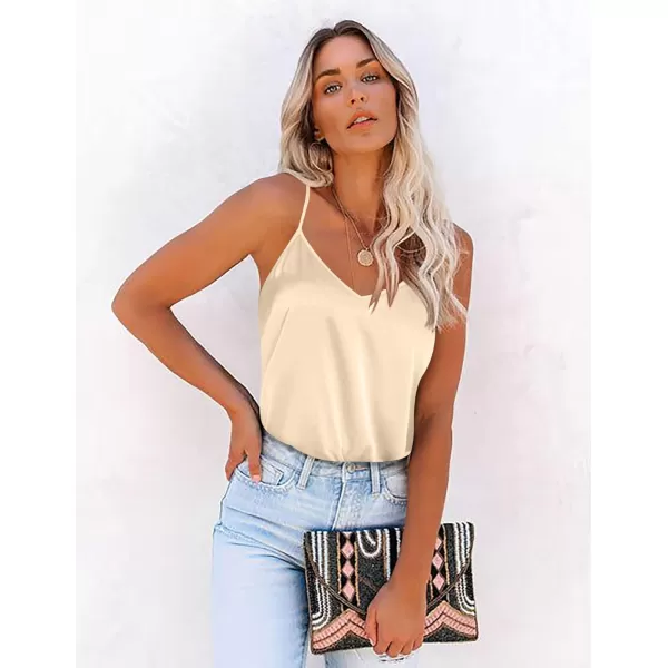 imageEkouaer Womens Silk Satin Tank Tops V Neck Camisole Spaghetti Strap Top Summer Basic BlouseLight Brown