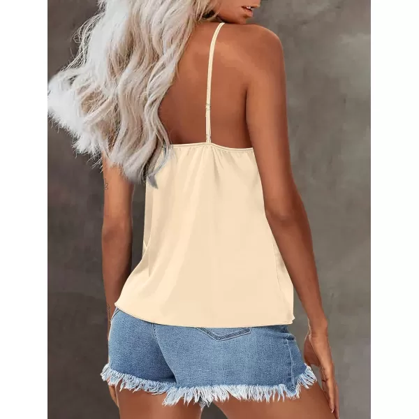 imageEkouaer Womens Silk Satin Tank Tops V Neck Camisole Spaghetti Strap Top Summer Basic BlouseLight Brown