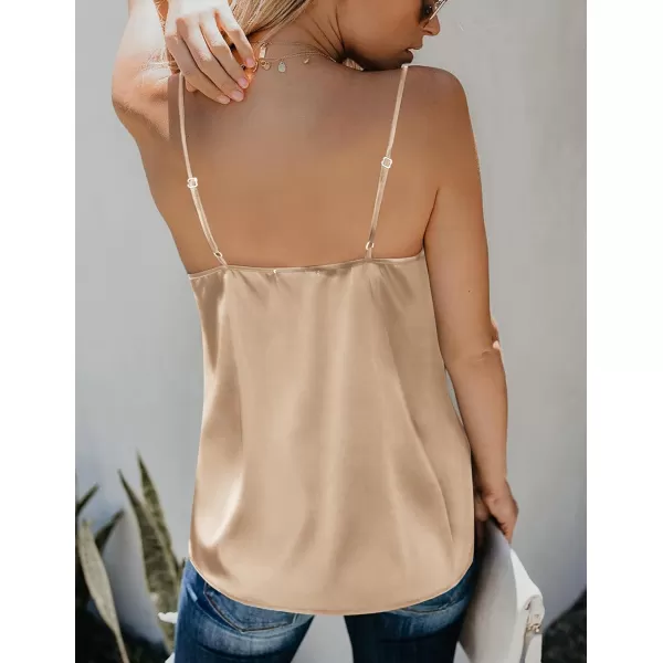 imageEkouaer Womens Silk Satin Tank Tops V Neck Camisole Spaghetti Strap Top Summer Basic BlouseLight Khaki