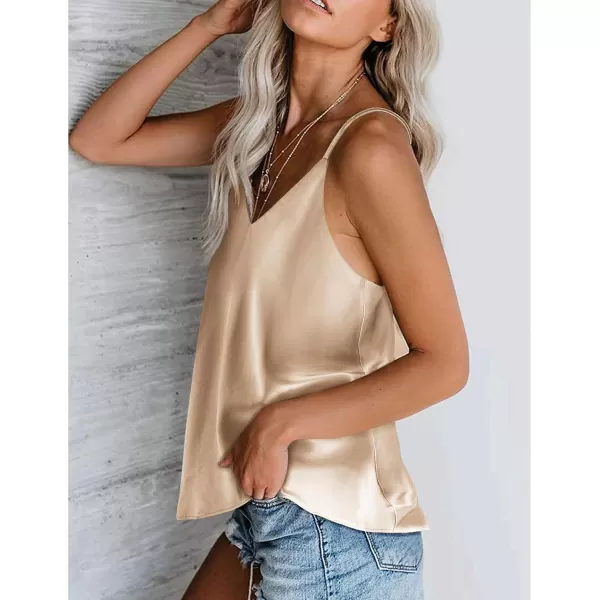 imageEkouaer Womens Silk Satin Tank Tops V Neck Camisole Spaghetti Strap Top Summer Basic BlouseLight Khaki