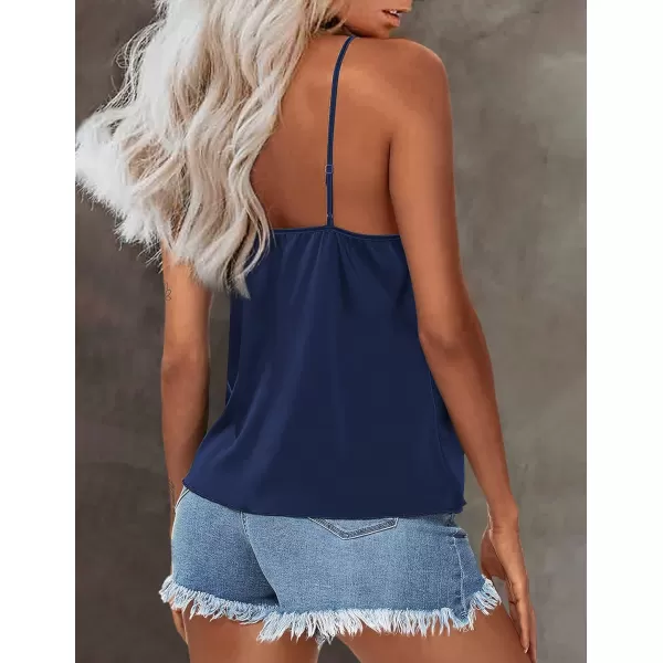 imageEkouaer Womens Silk Satin Tank Tops V Neck Camisole Spaghetti Strap Top Summer Basic BlouseNavy Blue