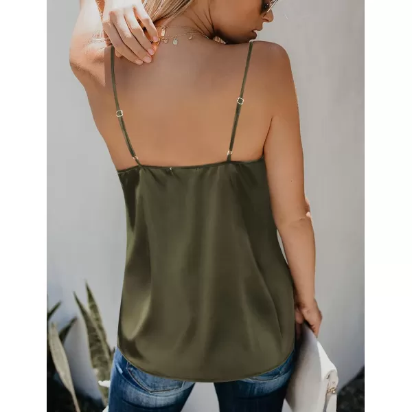 imageEkouaer Womens Silk Satin Tank Tops V Neck Camisole Spaghetti Strap Top Summer Basic BlouseOlive Green