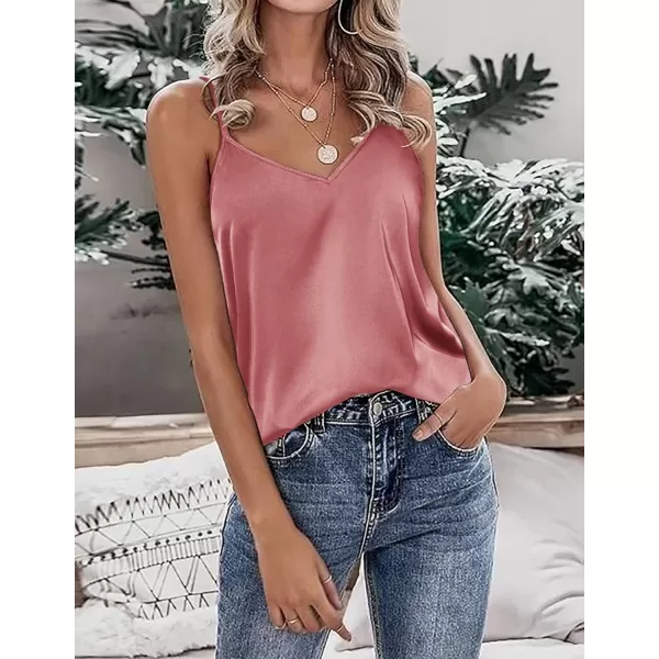 imageEkouaer Womens Silk Satin Tank Tops V Neck Camisole Spaghetti Strap Top Summer Basic BlouseRose Red