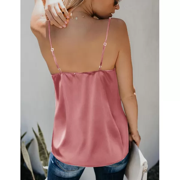 imageEkouaer Womens Silk Satin Tank Tops V Neck Camisole Spaghetti Strap Top Summer Basic BlouseRose Red