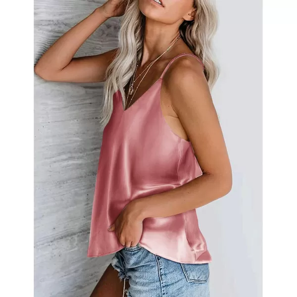 imageEkouaer Womens Silk Satin Tank Tops V Neck Camisole Spaghetti Strap Top Summer Basic BlouseRose Red