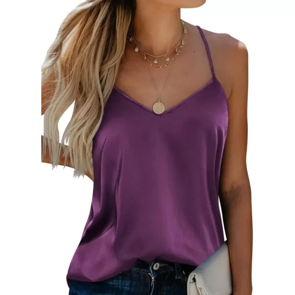 imageEkouaer Womens Silk Satin Tank Tops V Neck Camisole Spaghetti Strap Top Summer Basic BlouseBright Purple