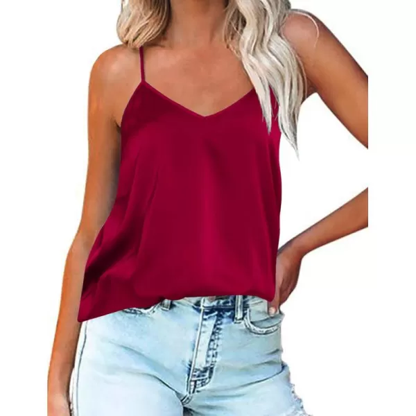 imageEkouaer Womens Silk Satin Tank Tops V Neck Camisole Spaghetti Strap Top Summer Basic BlouseDeep Red