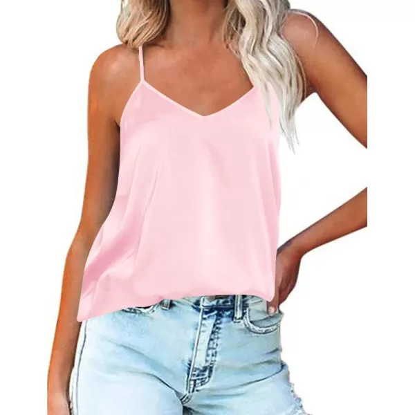 imageEkouaer Womens Silk Satin Tank Tops V Neck Camisole Spaghetti Strap Top Summer Basic BlouseLight Pink