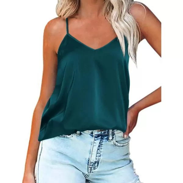 imageEkouaer Womens Silk Satin Tank Tops V Neck Camisole Spaghetti Strap Top Summer Basic BlouseOnion Green