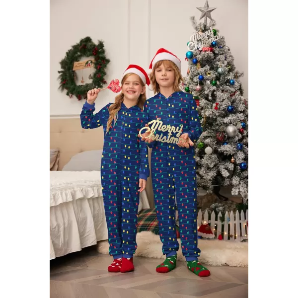 imageEkouaer Christmas Onesie Matching Family Elk Antler Hooded Zipper One Piece Long Sleeve Pajamas with Pockets SXXLBlue Light Bar