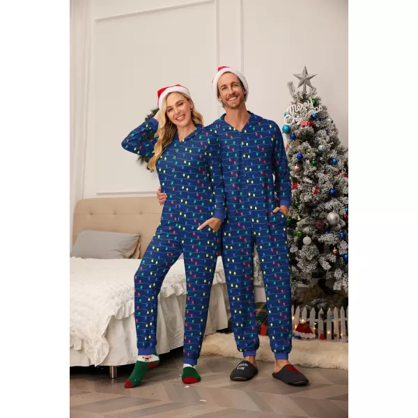 imageEkouaer Christmas Onesie Matching Family Elk Antler Hooded Zipper One Piece Long Sleeve Pajamas with Pockets SXXLBlue Light Bar