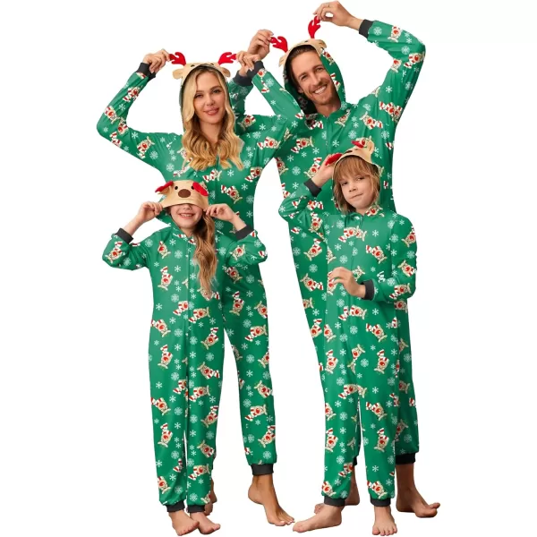 imageEkouaer Christmas Onesie Matching Family Elk Antler Hooded Zipper One Piece Long Sleeve Pajamas with Pockets SXXLChristmas Gift Green