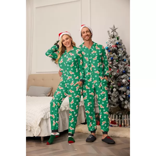 imageEkouaer Christmas Onesie Matching Family Elk Antler Hooded Zipper One Piece Long Sleeve Pajamas with Pockets SXXLChristmas Gift Green