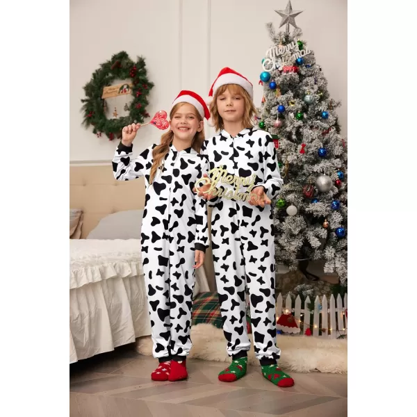 imageEkouaer Christmas Onesie Matching Family Elk Antler Hooded Zipper One Piece Long Sleeve Pajamas with Pockets SXXLCow