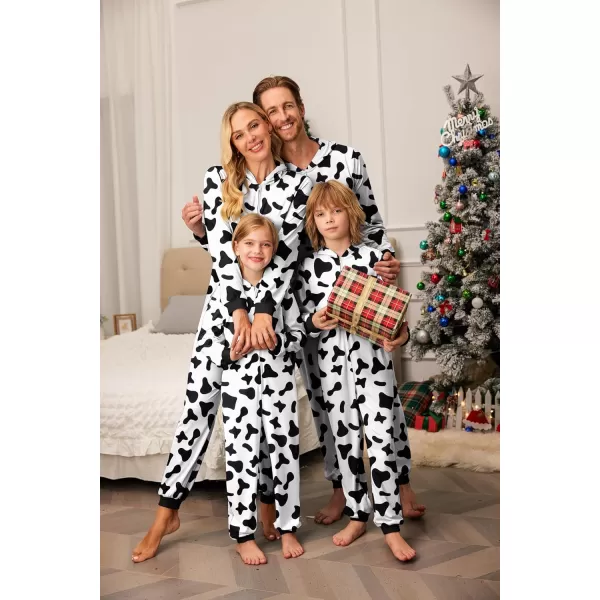 imageEkouaer Christmas Onesie Matching Family Elk Antler Hooded Zipper One Piece Long Sleeve Pajamas with Pockets SXXLCow