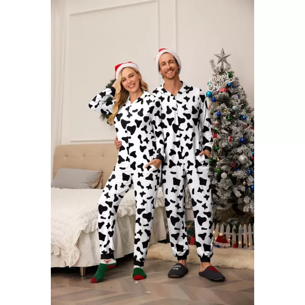 imageEkouaer Christmas Onesie Matching Family Elk Antler Hooded Zipper One Piece Long Sleeve Pajamas with Pockets SXXLCow