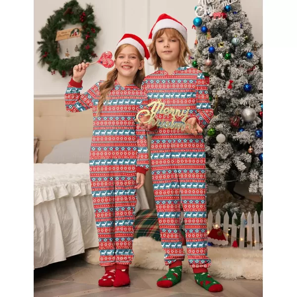 imageEkouaer Christmas Onesie Matching Family Elk Antler Hooded Zipper One Piece Long Sleeve Pajamas with Pockets SXXLElk Red