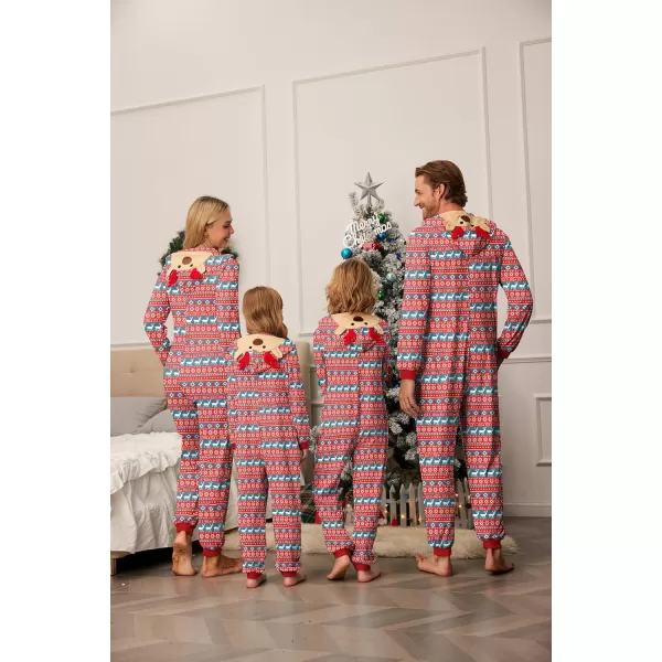 imageEkouaer Christmas Onesie Matching Family Elk Antler Hooded Zipper One Piece Long Sleeve Pajamas with Pockets SXXLElk Red