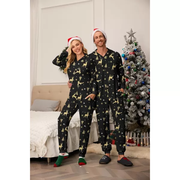 imageEkouaer Christmas Onesie Matching Family Elk Antler Hooded Zipper One Piece Long Sleeve Pajamas with Pockets SXXLGolden Elk