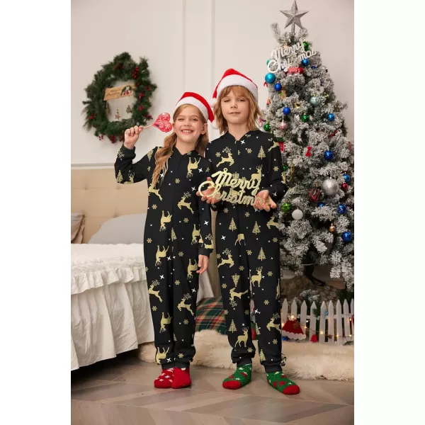 imageEkouaer Christmas Onesie Matching Family Elk Antler Hooded Zipper One Piece Long Sleeve Pajamas with Pockets SXXLGolden Elk