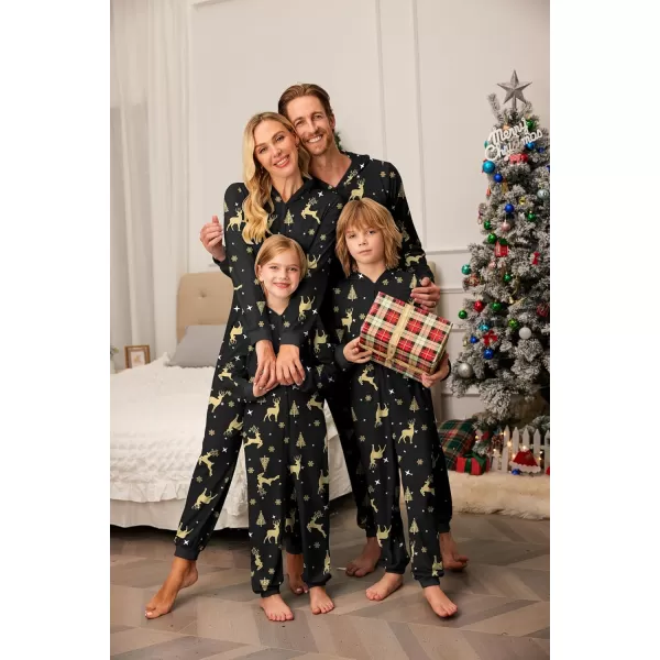 imageEkouaer Christmas Onesie Matching Family Elk Antler Hooded Zipper One Piece Long Sleeve Pajamas with Pockets SXXLGolden Elk