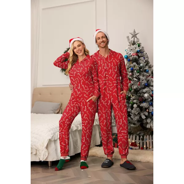 imageEkouaer Christmas Onesie Matching Family Elk Antler Hooded Zipper One Piece Long Sleeve Pajamas with Pockets SXXLRed Cane