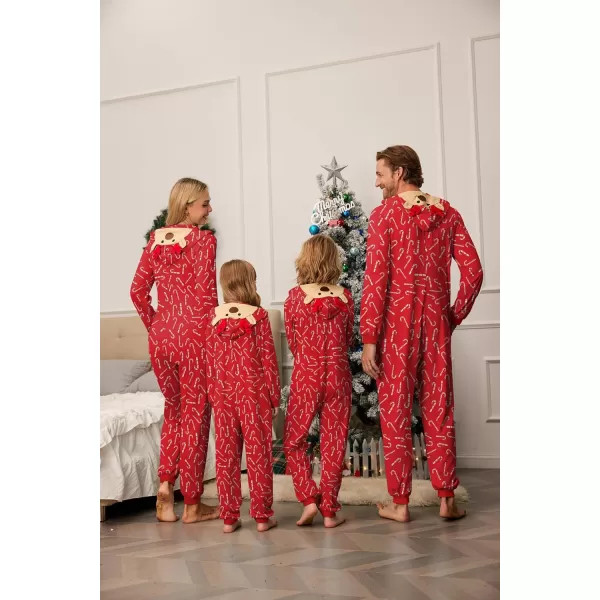 imageEkouaer Christmas Onesie Matching Family Elk Antler Hooded Zipper One Piece Long Sleeve Pajamas with Pockets SXXLRed Cane