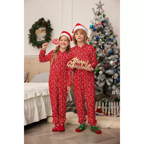 imageEkouaer Christmas Onesie Matching Family Elk Antler Hooded Zipper One Piece Long Sleeve Pajamas with Pockets SXXLRed Cane