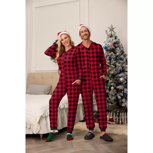 imageEkouaer Christmas Onesie Matching Family Elk Antler Hooded Zipper One Piece Long Sleeve Pajamas with Pockets SXXLRed Plaid