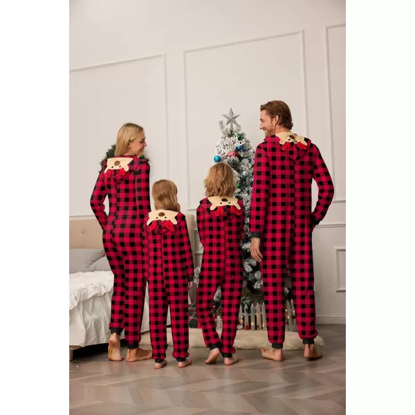 imageEkouaer Christmas Onesie Matching Family Elk Antler Hooded Zipper One Piece Long Sleeve Pajamas with Pockets SXXLRed Plaid