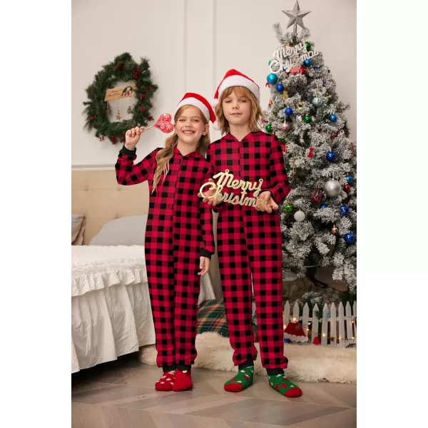 imageEkouaer Christmas Onesie Matching Family Elk Antler Hooded Zipper One Piece Long Sleeve Pajamas with Pockets SXXLRed Plaid